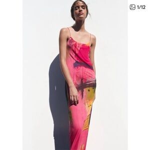 Elegant Pink Zara Abstract midi tie dye Dress